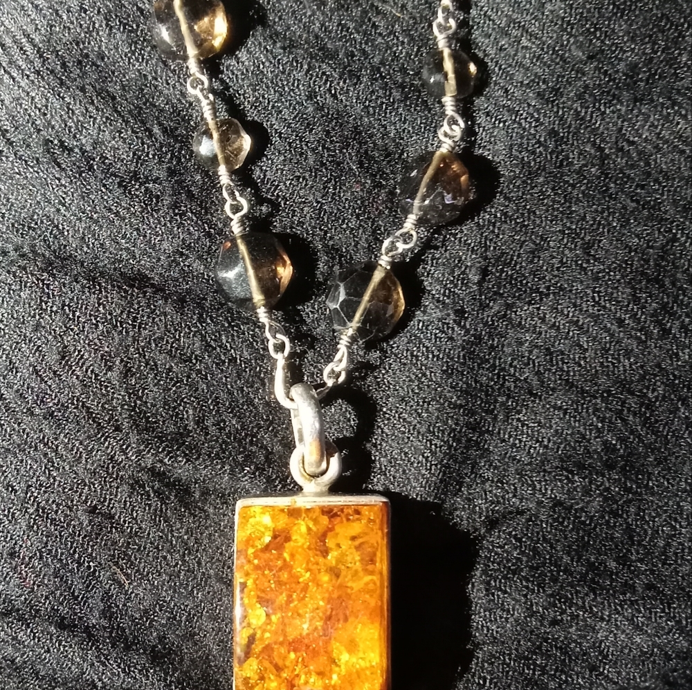 .925 Smokey Quartz Amber Necklace